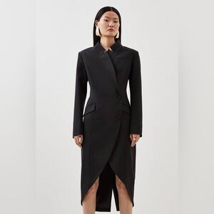 Karen Millen Dress Womens US 4 Black Wool Blend Tailored Tuxedo Blazer Dress